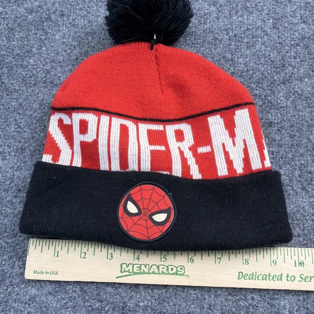 Spiderman Beanie Hat Cap Youth Black Red Marvel‎ Knit Pompom Kid Boy Superhero